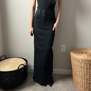 mother the flagpole pitch black denim jean high rise slit maxi skirt